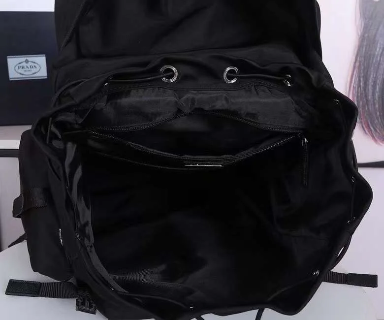 PRADA Backpacks Bags Fabric Leather Black-Silver 37X42X17CM F8010060189 - Image 8