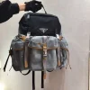 PRADA Backpacks Bags Fabric and Leather Black-Grey-Gray-Brown 37X42X17CM F8010060201