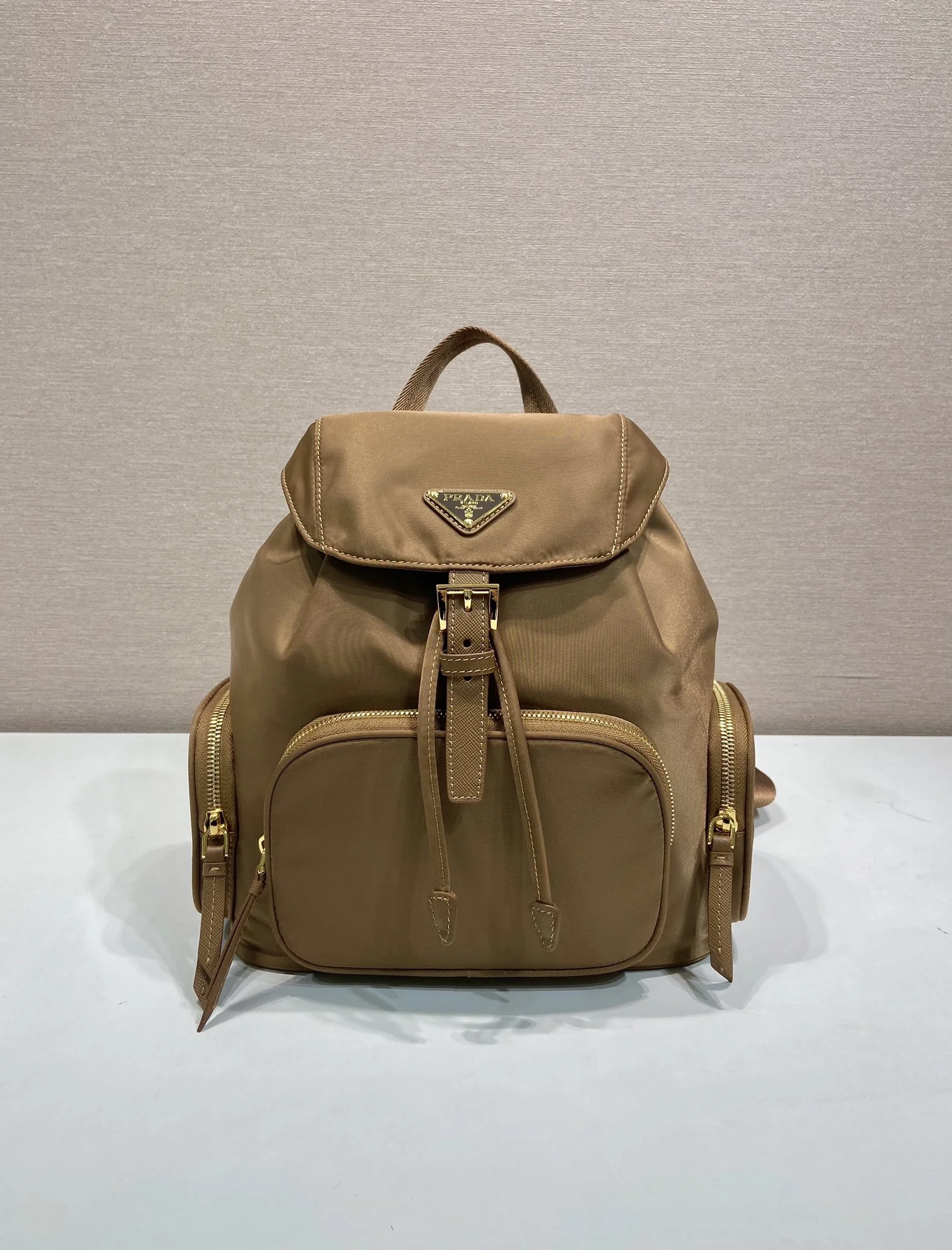 PRADA Backpacks Bags Nylon Brown-Gold 24.5X29X12CM D2010060136
