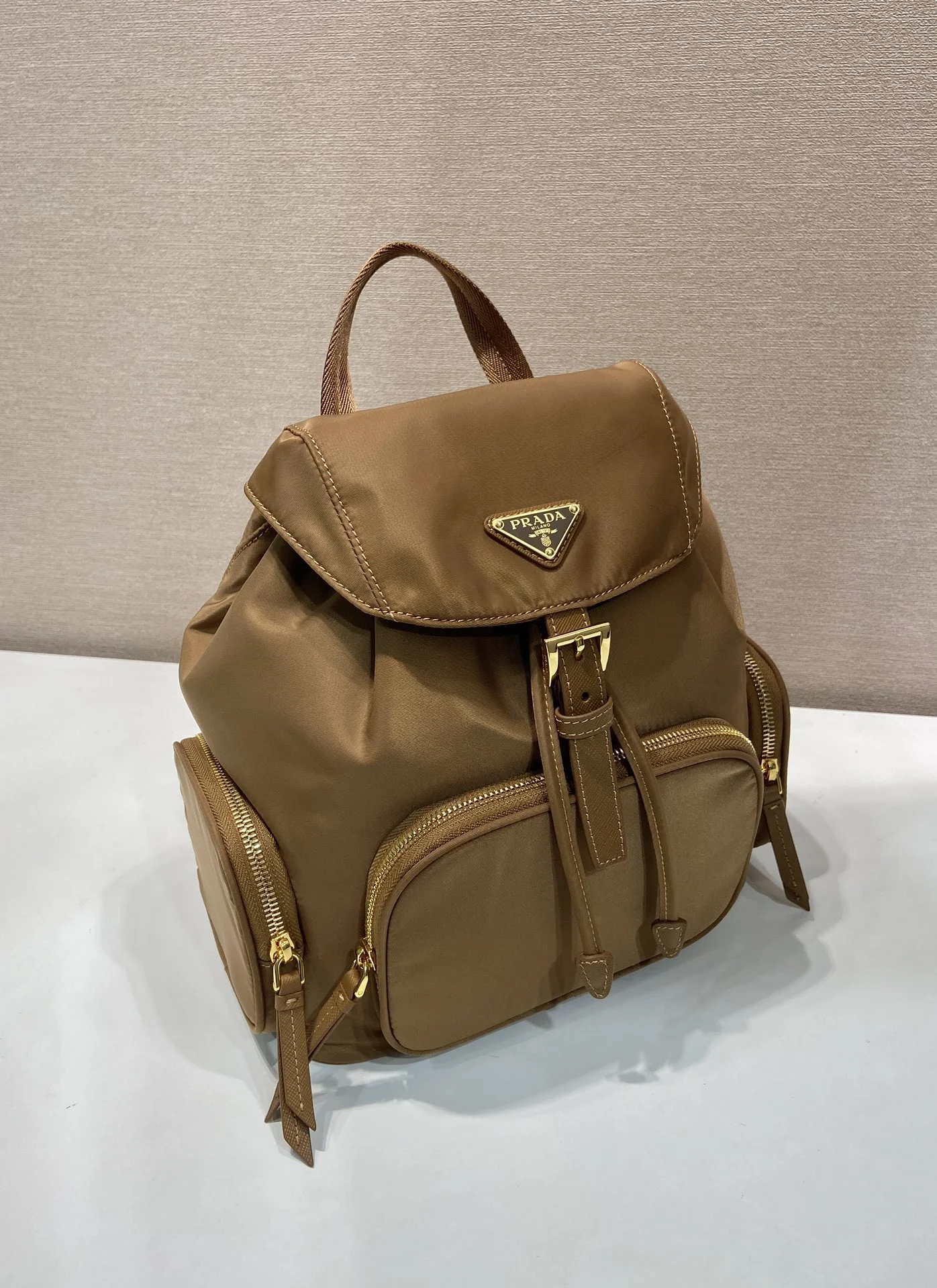PRADA Backpacks Bags Nylon Brown-Gold 24.5X29X12CM D2010060136 - Image 2