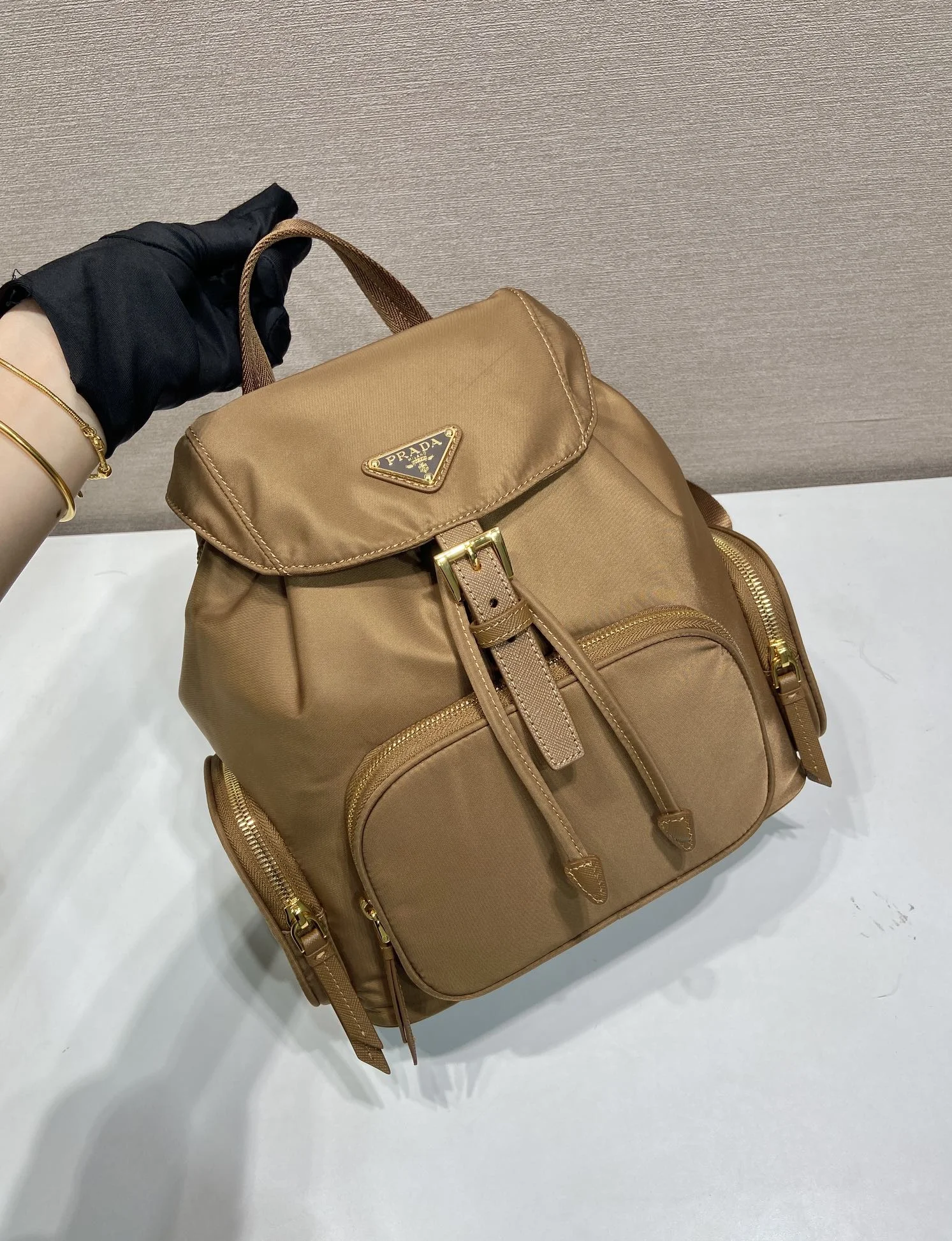 PRADA Backpacks Bags Nylon Brown-Gold 24.5X29X12CM D2010060136 - Image 3