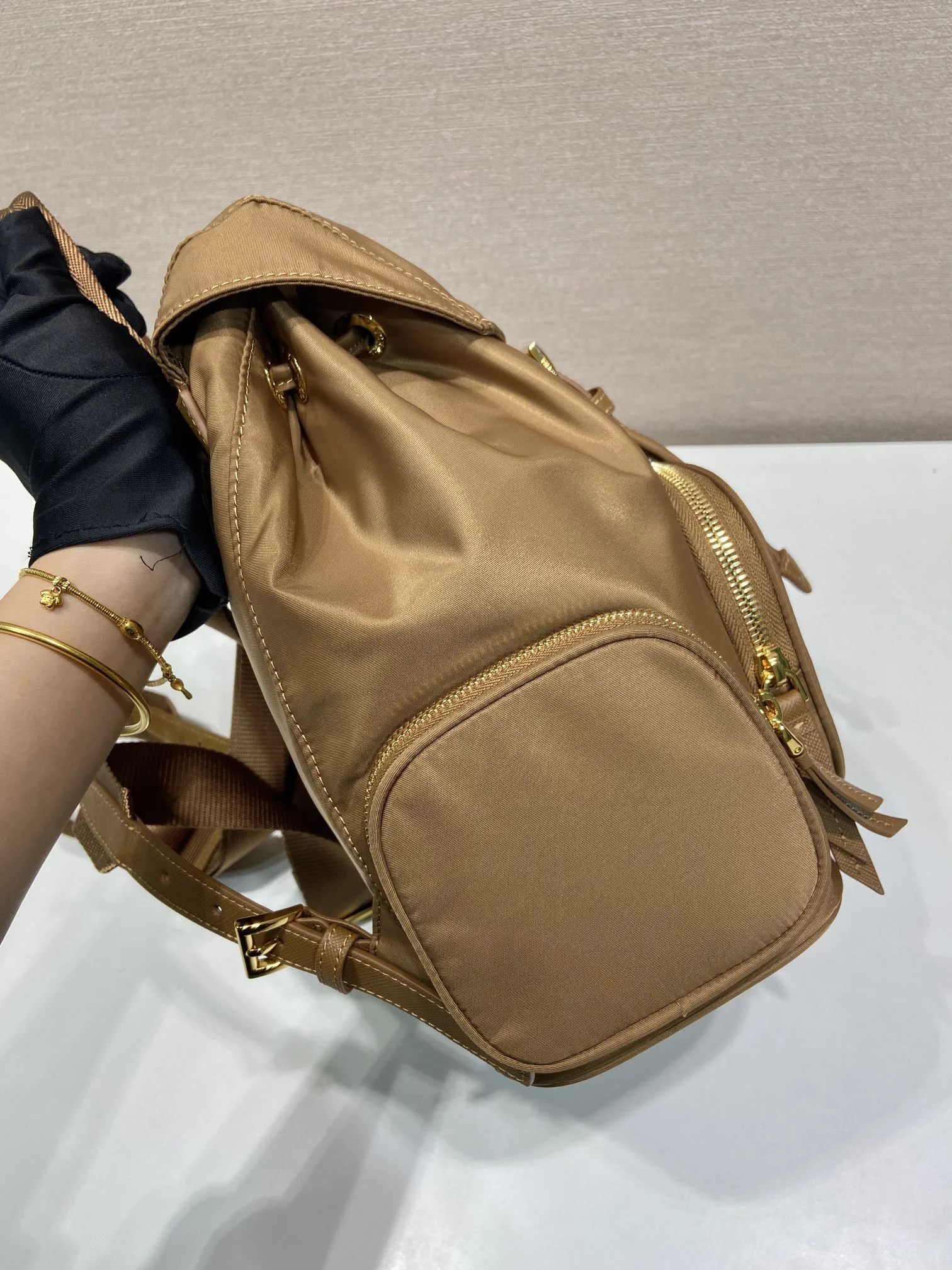 PRADA Backpacks Bags Nylon Brown-Gold 24.5X29X12CM D2010060136 - Image 5