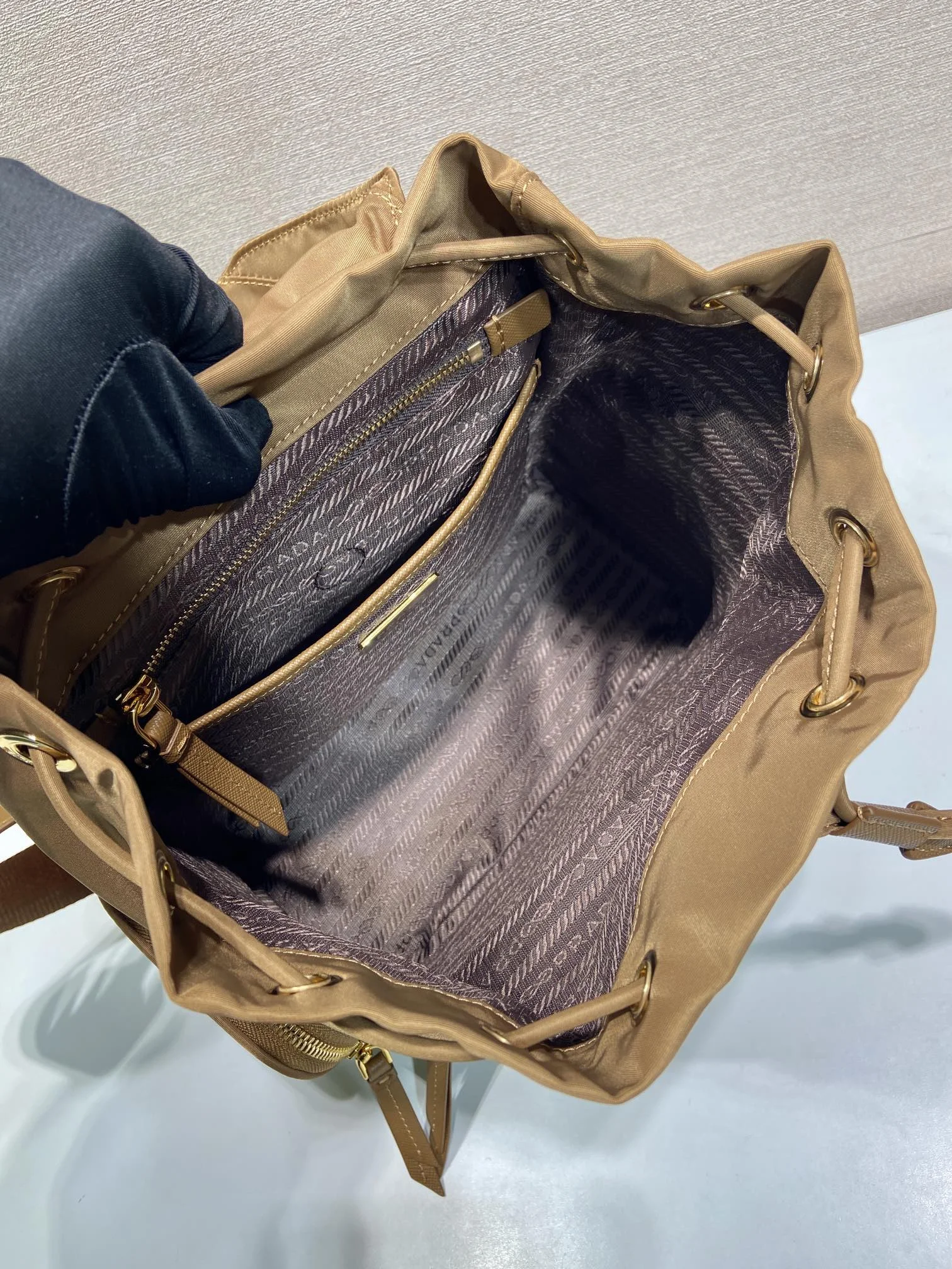 PRADA Backpacks Bags Nylon Brown-Gold 24.5X29X12CM D2010060136 - Image 8
