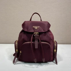 PRADA Backpacks Bags Nylon Burgundy-Gold 24.5X29X12CM D2010060147