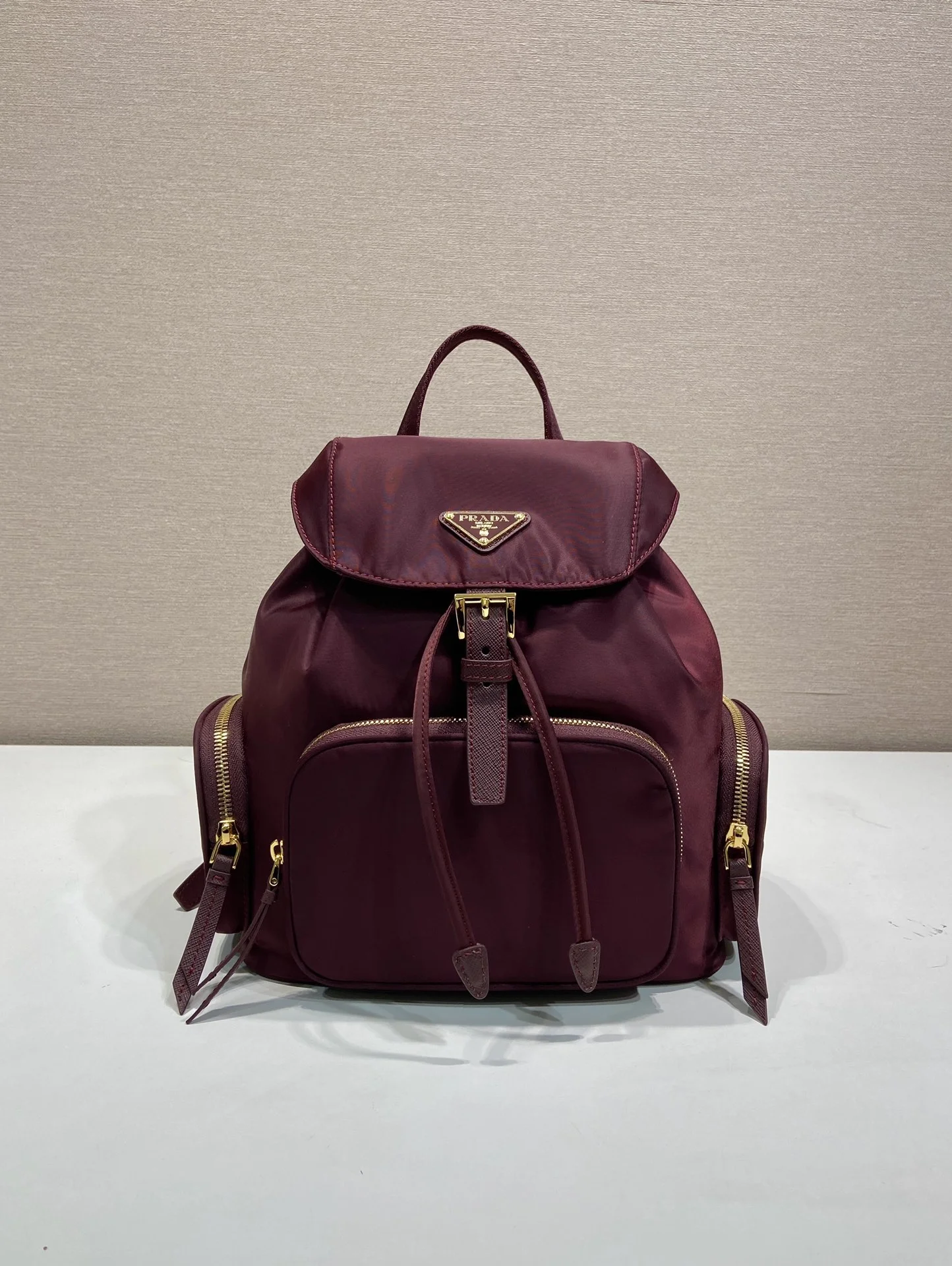 PRADA Backpacks Bags Nylon Burgundy-Gold 24.5X29X12CM D2010060147