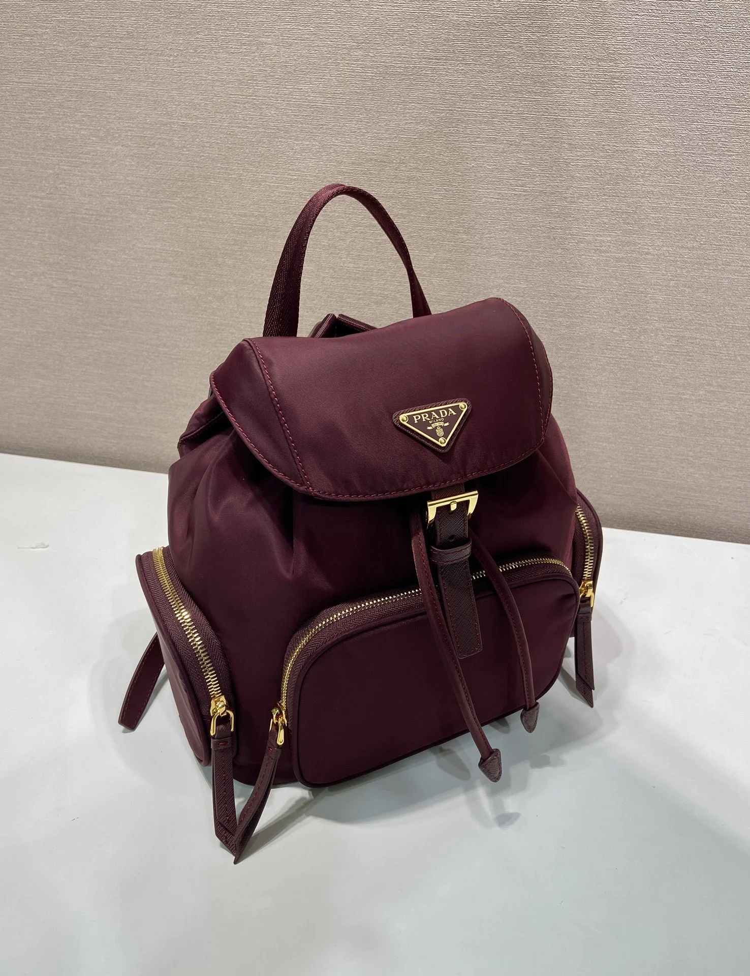 PRADA Backpacks Bags Nylon Burgundy-Gold 24.5X29X12CM D2010060147 - Image 2
