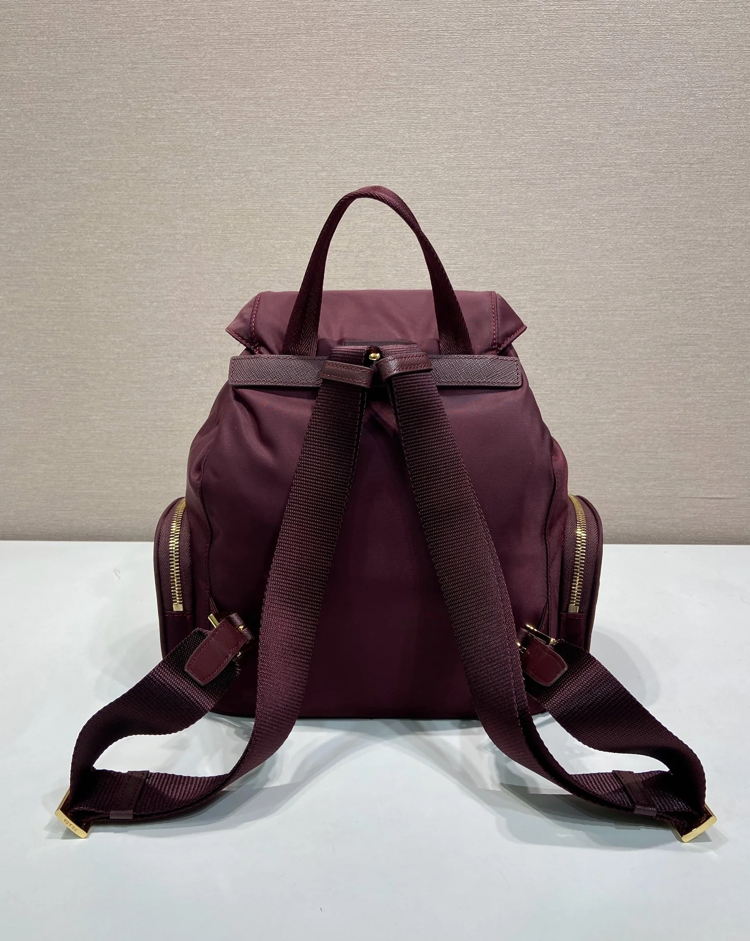 PRADA Backpacks Bags Nylon Burgundy-Gold 24.5X29X12CM D2010060147 - Image 4