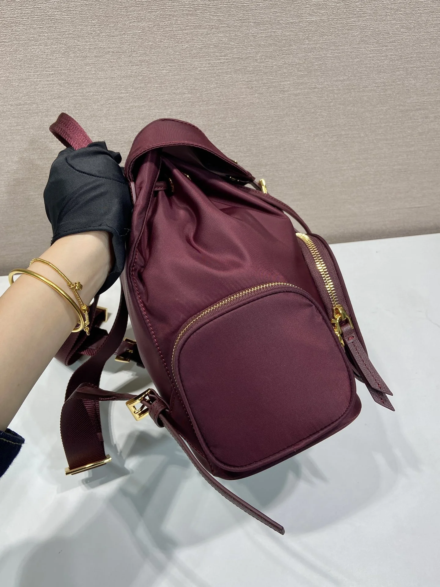 PRADA Backpacks Bags Nylon Burgundy-Gold 24.5X29X12CM D2010060147 - Image 5