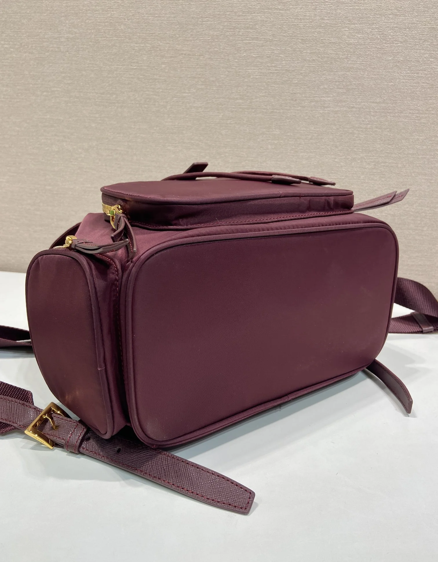 PRADA Backpacks Bags Nylon Burgundy-Gold 24.5X29X12CM D2010060147 - Image 6