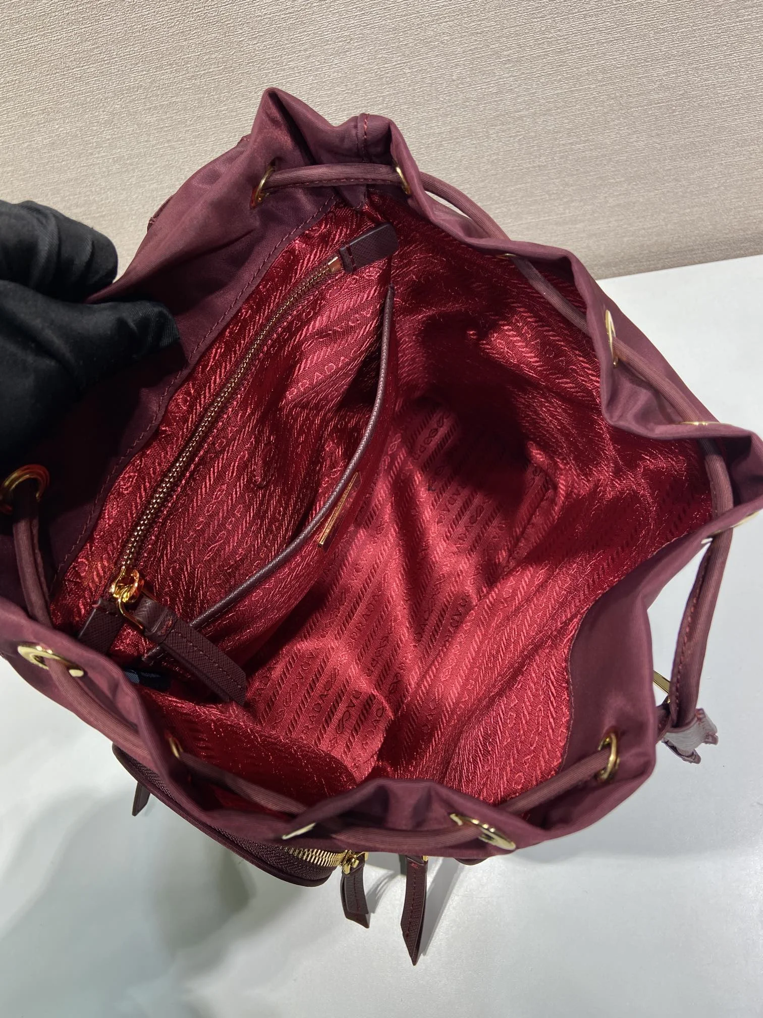 PRADA Backpacks Bags Nylon Burgundy-Gold 24.5X29X12CM D2010060147 - Image 8