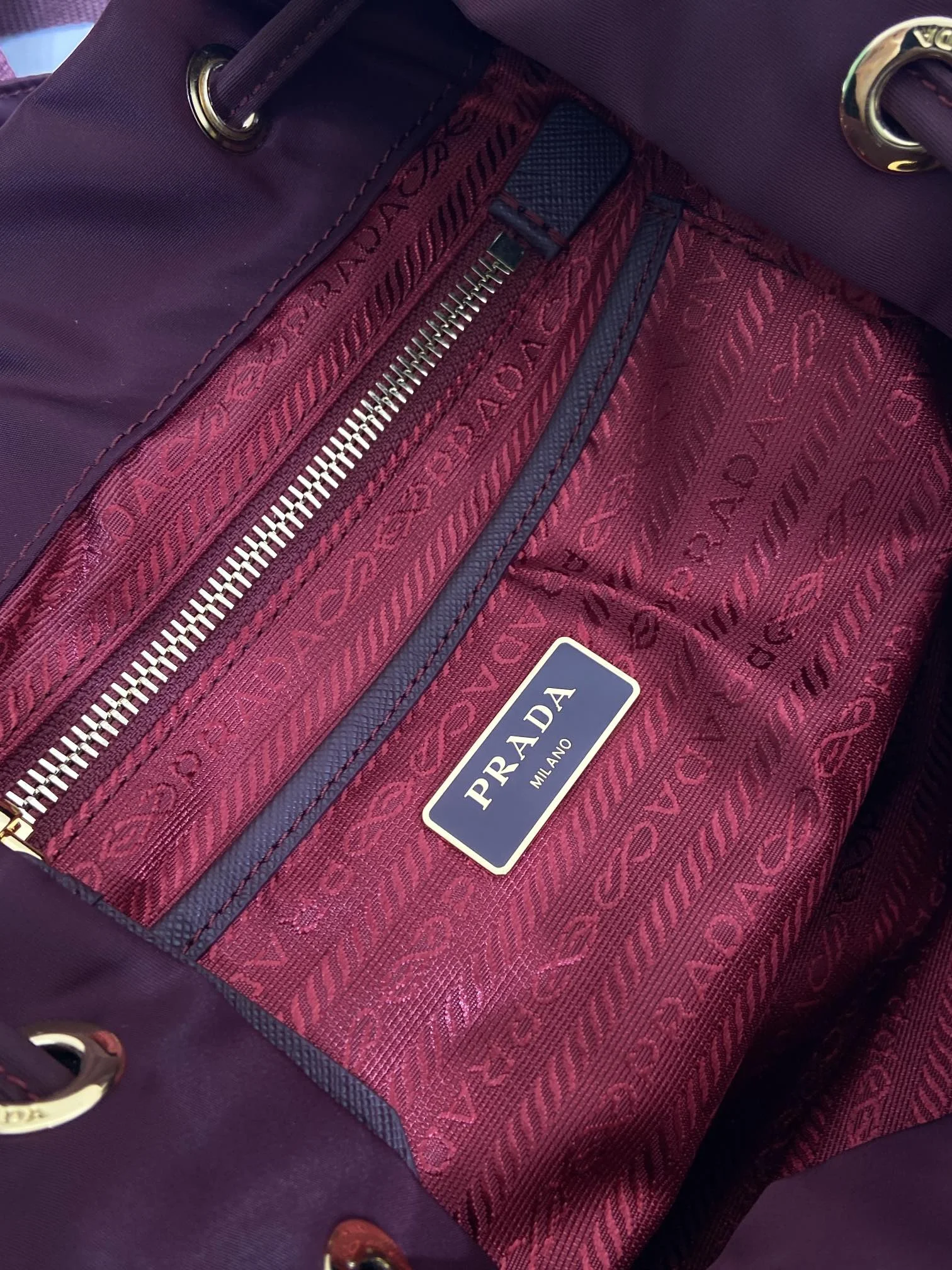 PRADA Backpacks Bags Nylon Burgundy-Gold 24.5X29X12CM D2010060147 - Image 9