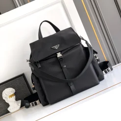 PRADA Backpacks Bags Recycled Nylon Leather Black 39X37X20CM F1010060349