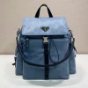 PRADA Backpacks Bags Recycled Nylon Leather Blue-Black 39X37X20CM F2010060276