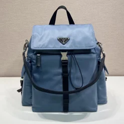 PRADA Backpacks Bags Recycled Nylon Leather Blue-Black 39X37X20CM F2010060276