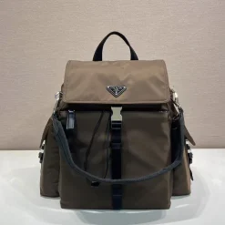 PRADA Backpacks Bags Recycled Nylon Leather Brown-Black 39X37X20CM F4010060265