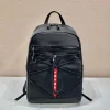 PRADA Backpacks Bags Saffiano Leather Nylon Black-Red 17X43X30CM E2010060185