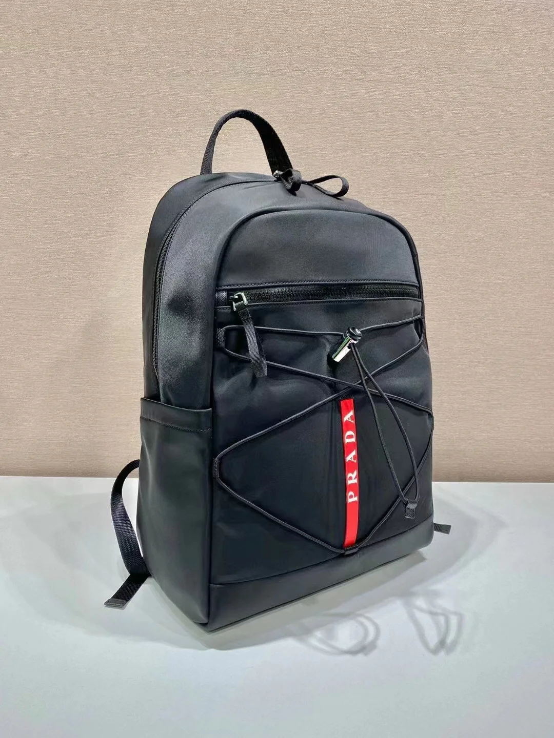 PRADA Backpacks Bags Saffiano Leather Nylon Black-Red 17X43X30CM E2010060185 - Image 2