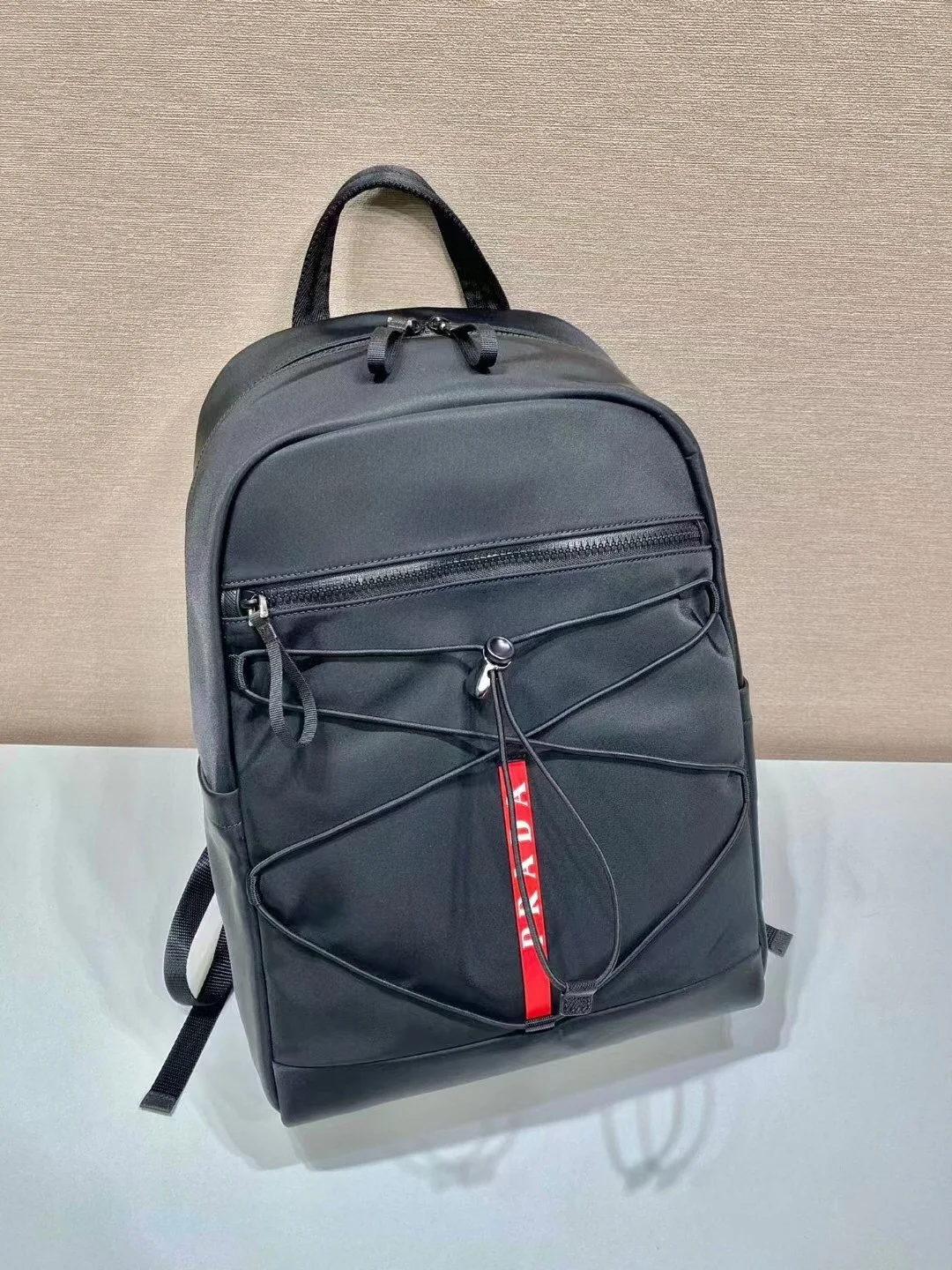 PRADA Backpacks Bags Saffiano Leather Nylon Black-Red 17X43X30CM E2010060185 - Image 3