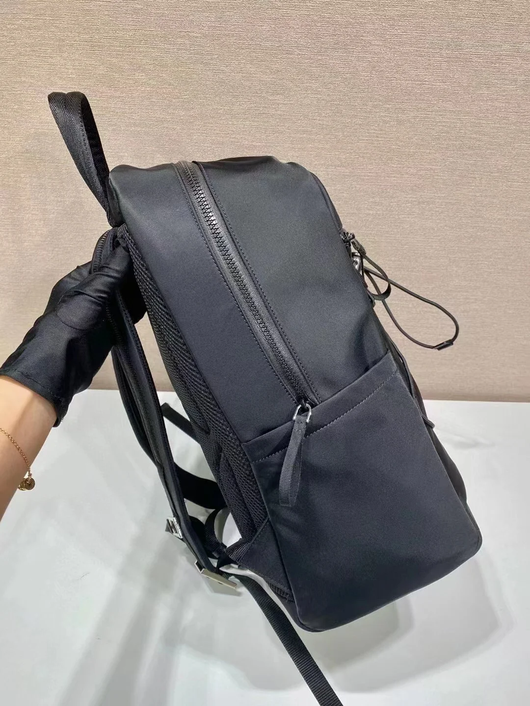 PRADA Backpacks Bags Saffiano Leather Nylon Black-Red 17X43X30CM E2010060185 - Image 5