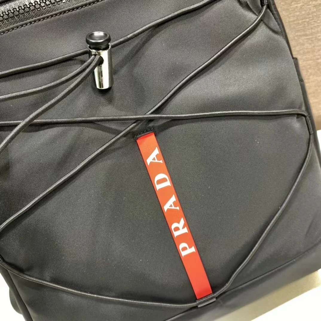 PRADA Backpacks Bags Saffiano Leather Nylon Black-Red 17X43X30CM E2010060185 - Image 7