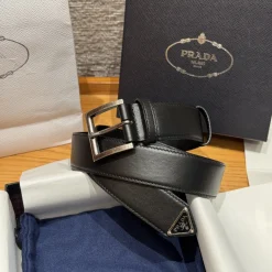 Alternative view of PRADA Belts Calfskin Black-Silver 35cm Width A8010050082
