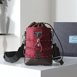 PRADA Bucket Bags Re-Nylon Leather Red-Brown 13X18CM C3010060007