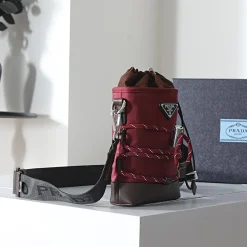 Alternative view of PRADA Bucket Bags Re-Nylon Leather Red-Brown 13X18CM C3010060007