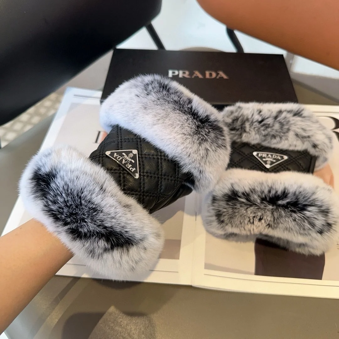 PRADA Gloves Sheepskin Leather Black-Gray One Size A2010071894 - Image 2
