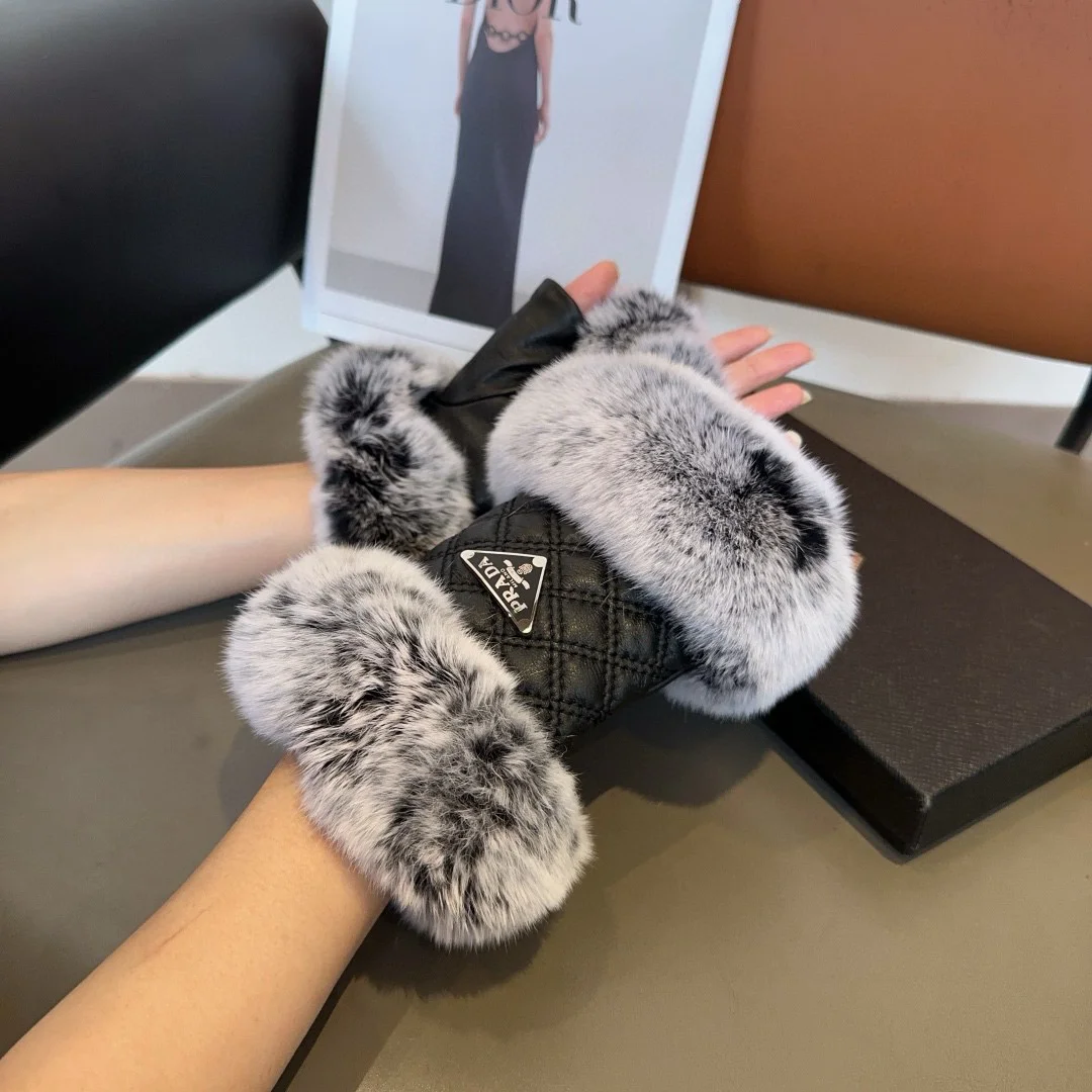 PRADA Gloves Sheepskin Leather Black-Gray One Size A2010071894 - Image 3