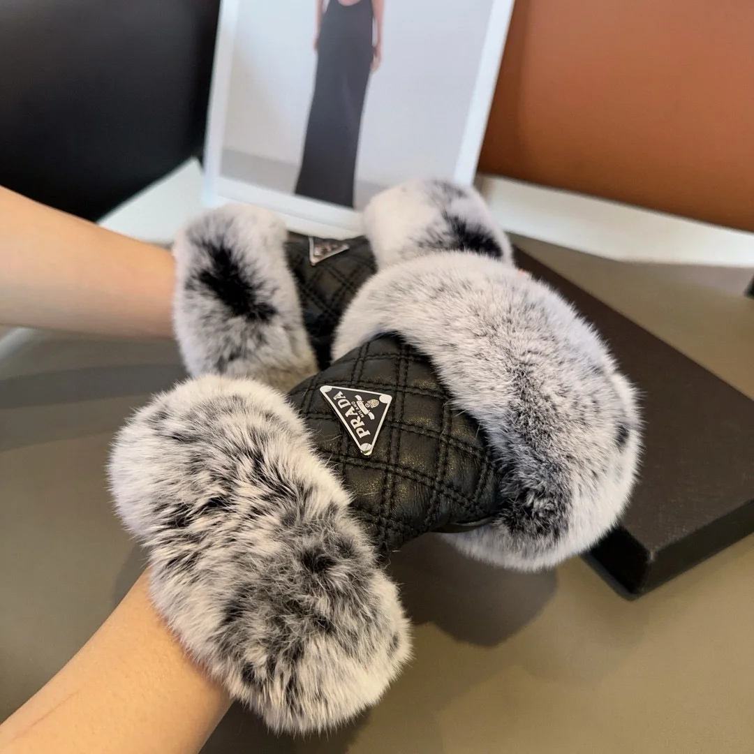 PRADA Gloves Sheepskin Leather Black-Gray One Size A2010071894 - Image 4