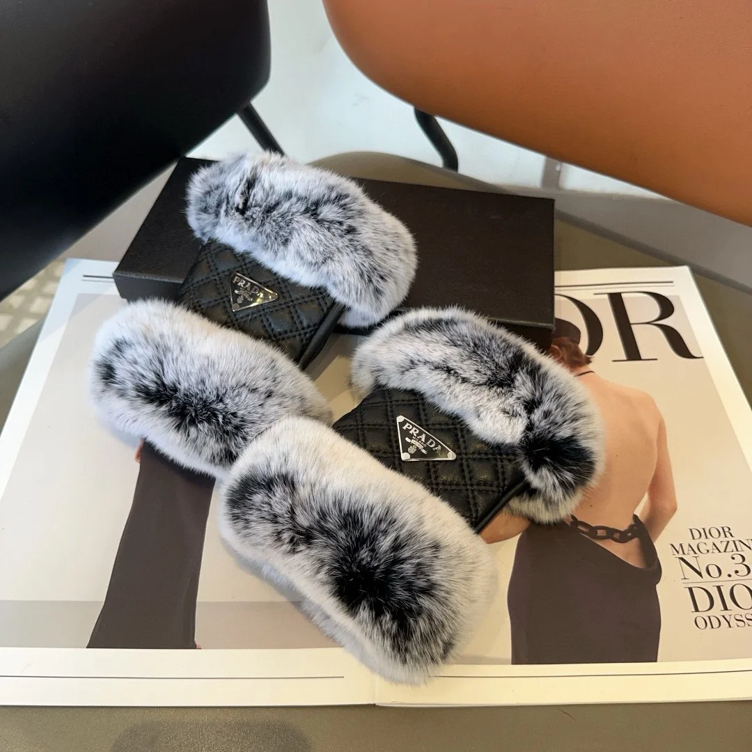 PRADA Gloves Sheepskin Leather Black-Gray One Size A2010071894 - Image 5