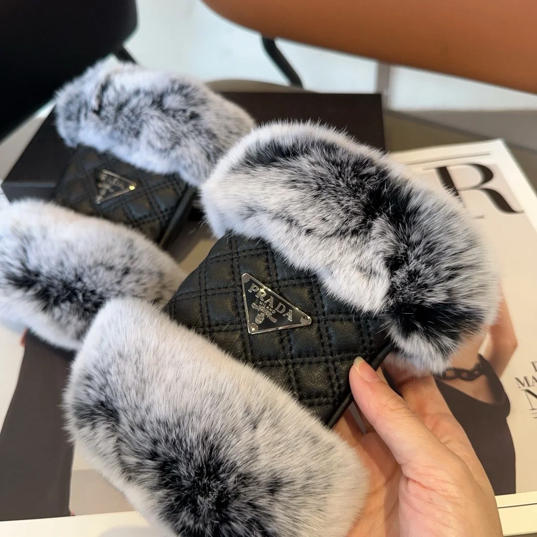 PRADA Gloves Sheepskin Leather Black-Gray One Size A2010071894 - Image 7