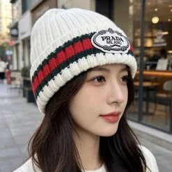 PRADA Hats Wool Knit White-Red-Green G010070412