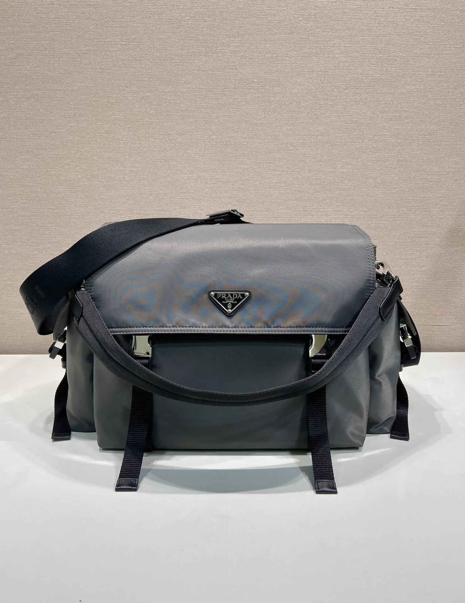 PRADA Messenger Bags Recycled Nylon Leather Grey-Black 42X22X20CM E2010060299 - Image 2