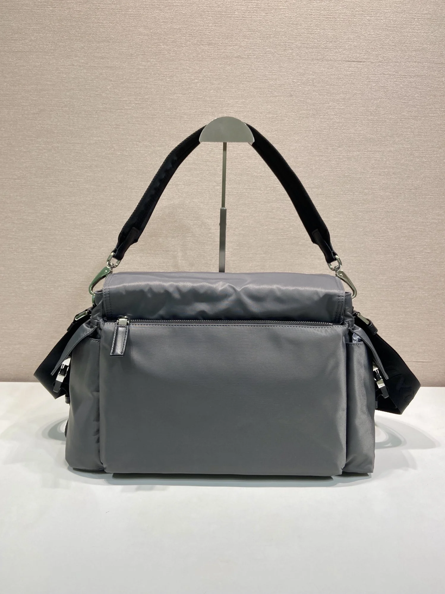 PRADA Messenger Bags Recycled Nylon Leather Grey-Black 42X22X20CM E2010060299 - Image 4