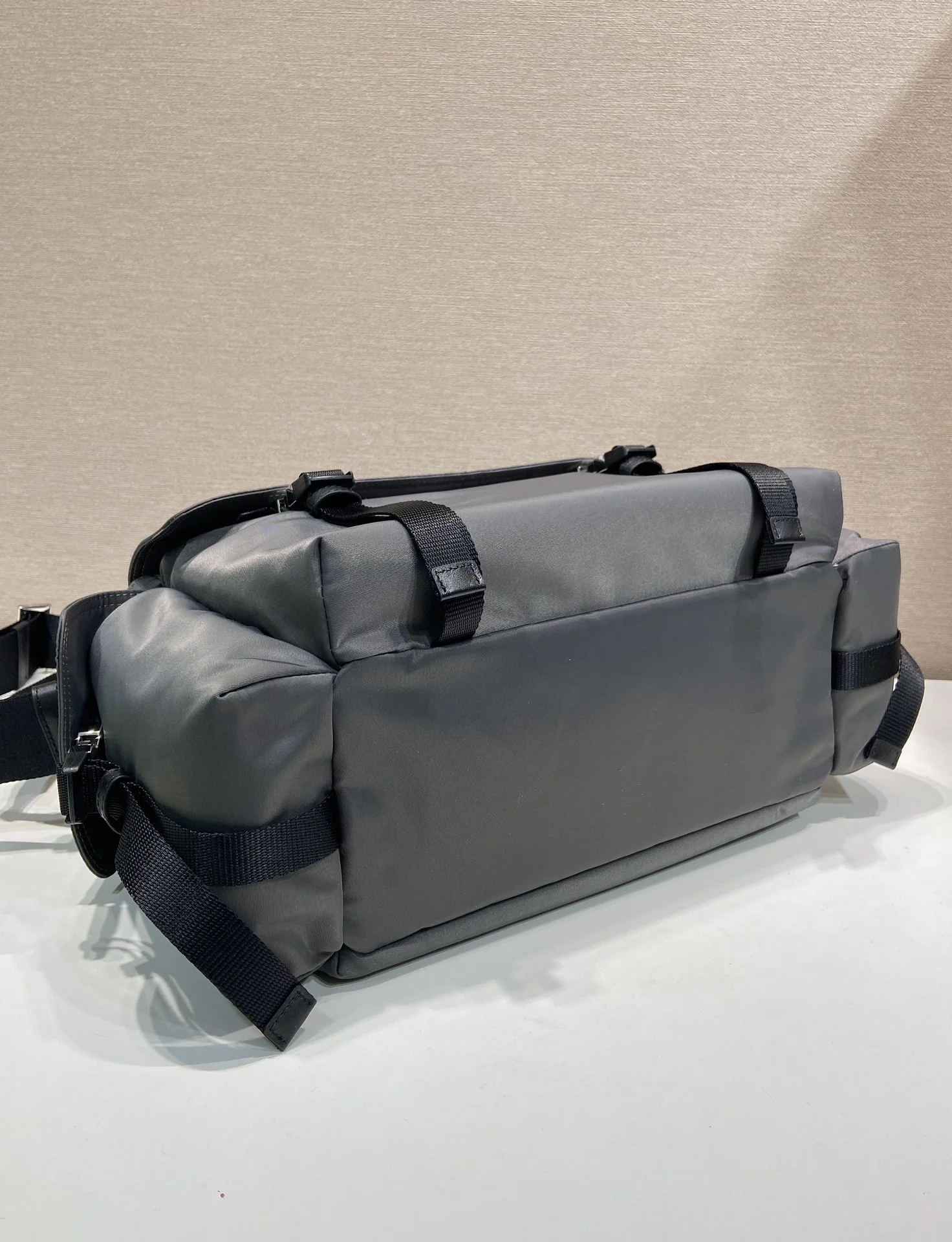 PRADA Messenger Bags Recycled Nylon Leather Grey-Black 42X22X20CM E2010060299 - Image 5