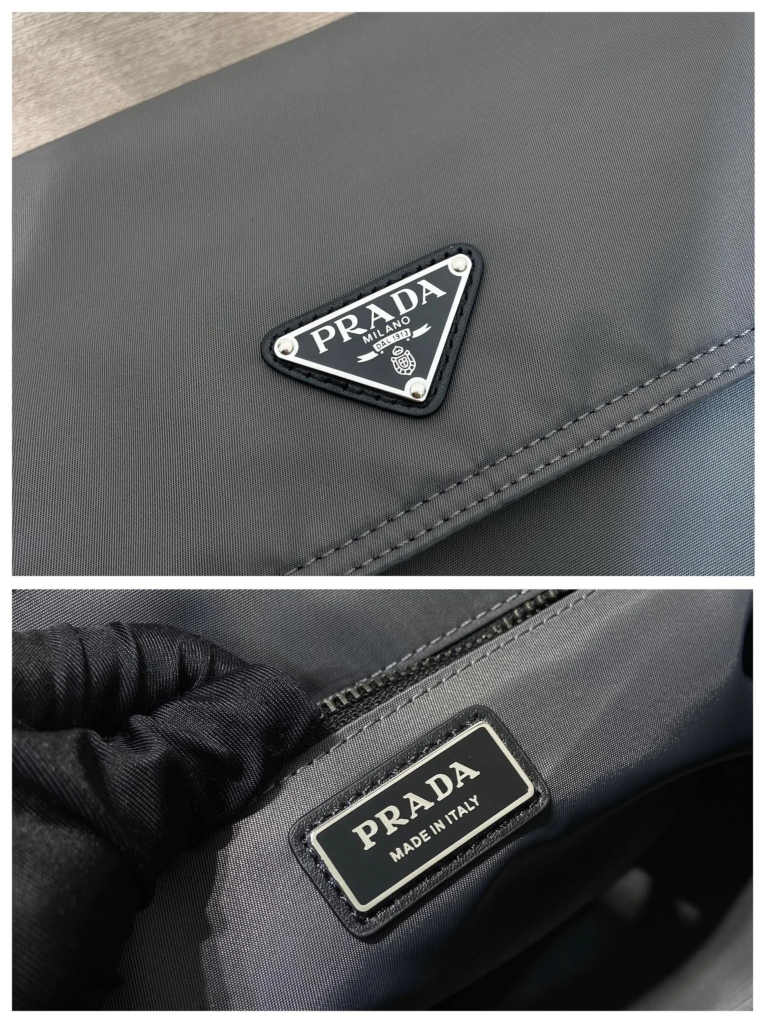 PRADA Messenger Bags Recycled Nylon Leather Grey-Black 42X22X20CM E2010060299 - Image 9