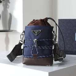 PRADA Shoulder Bags Nylon Leather Blue-Brown 13X18CM C3010060001
