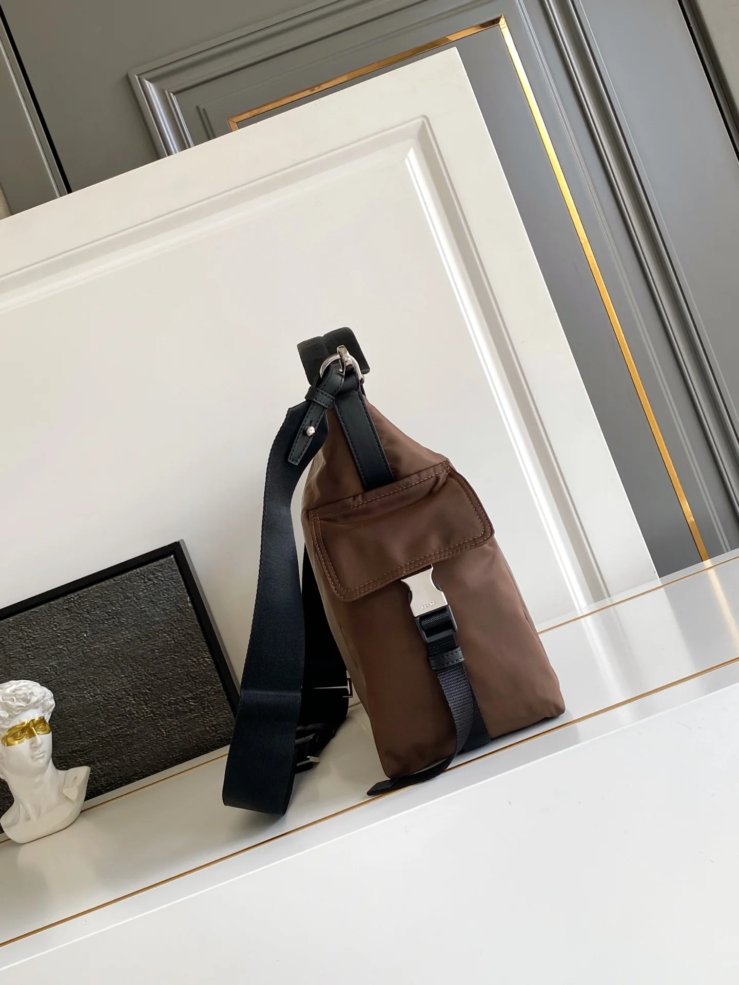 PRADA Shoulder Bags Nylon Leather Brown-Black 43X29.5X15CM D9010060379 - Image 2