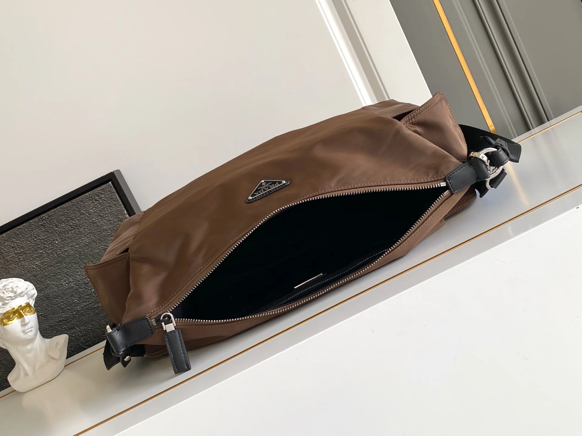 PRADA Shoulder Bags Nylon Leather Brown-Black 43X29.5X15CM D9010060379 - Image 7