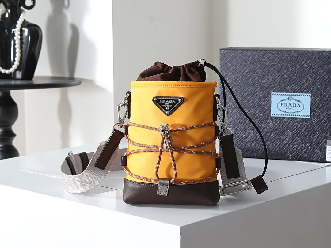 PRADA Shoulder Bags Nylon Leather Yellow-Brown 13X18CM C3010060010