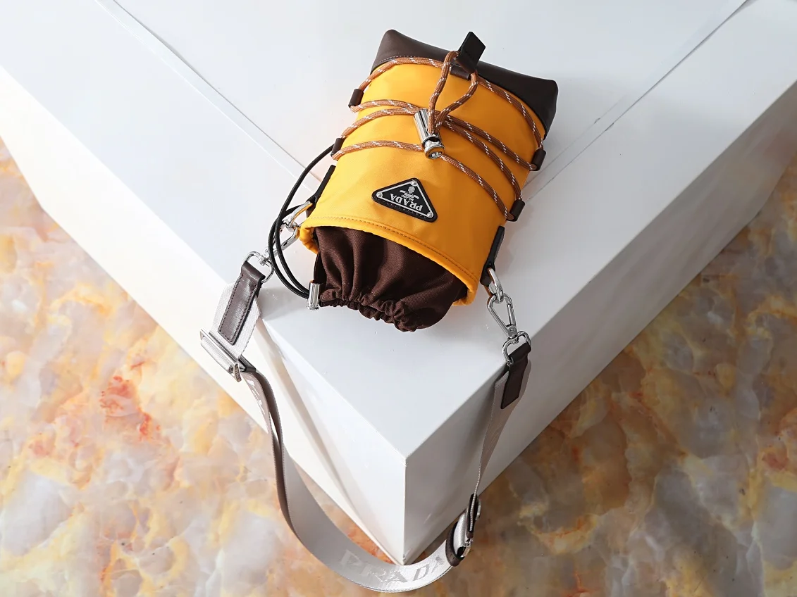 PRADA Shoulder Bags Nylon Leather Yellow-Brown 13X18CM C3010060010 - Image 5