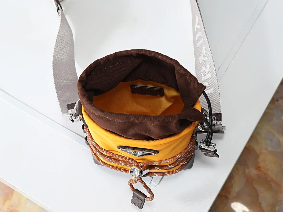PRADA Shoulder Bags Nylon Leather Yellow-Brown 13X18CM C3010060010 - Image 6