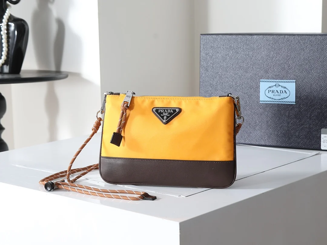 PRADA Shoulder Bags Recycled Nylon Yellow-Brown 22X14CM C0010060032