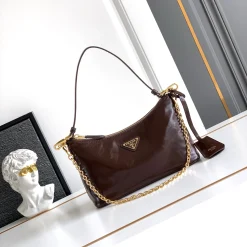 PRADA Shoulder Bags Waxed Leather Brown-Gold 22.5X13.5X9.5CM D9010060387