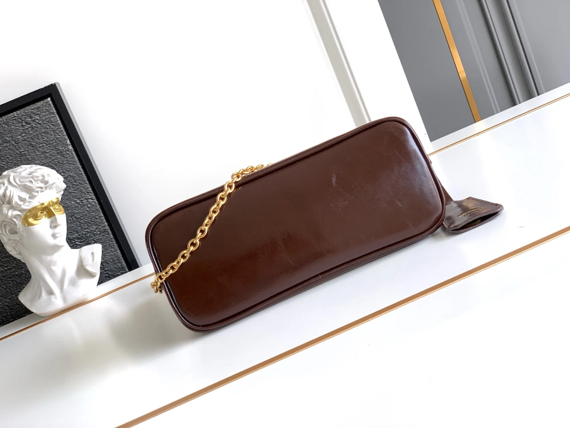 PRADA Shoulder Bags Waxed Leather Brown-Gold 22.5X13.5X9.5CM D9010060387 - Image 4