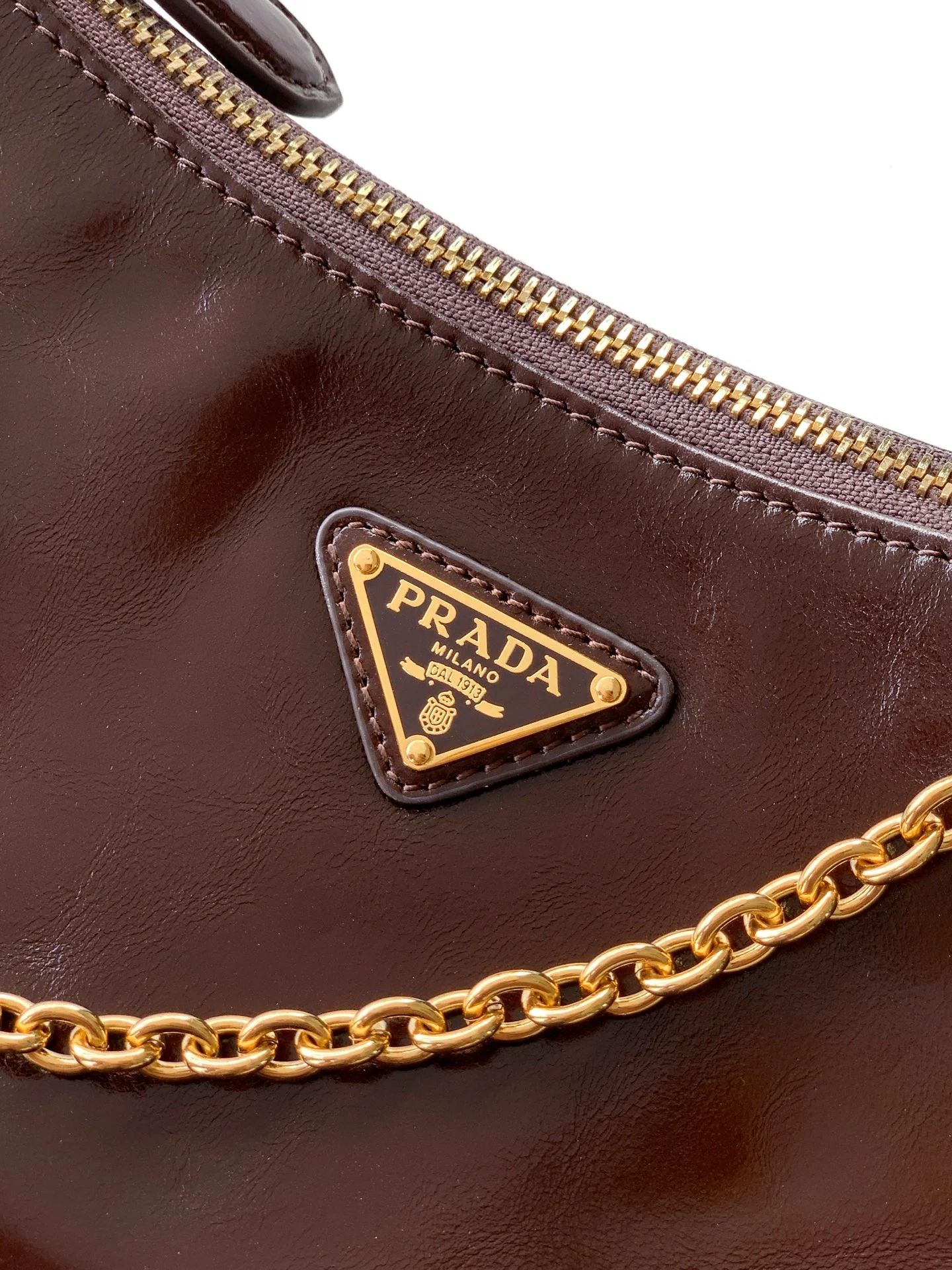 PRADA Shoulder Bags Waxed Leather Brown-Gold 22.5X13.5X9.5CM D9010060387 - Image 5