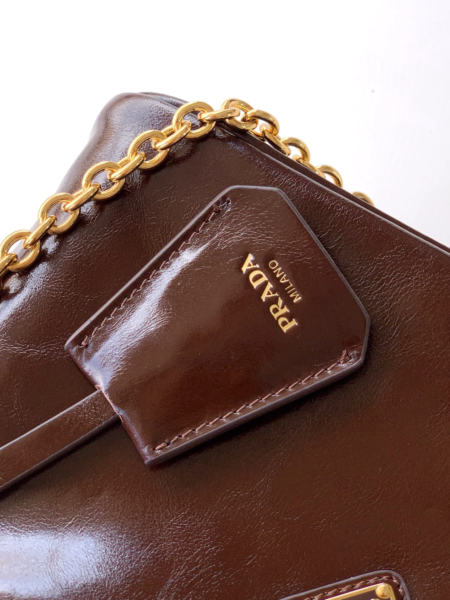 PRADA Shoulder Bags Waxed Leather Brown-Gold 22.5X13.5X9.5CM D9010060387 - Image 6