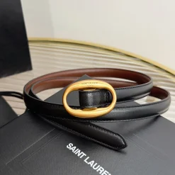 SAINT LAURENT Belts Italian Leather Black-Gold 1.5cm Width A7010050097