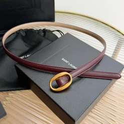 Alternative view of SAINT LAURENT Belts Italian Leather Burgundy-Gold 1.5cm Width A7010050081